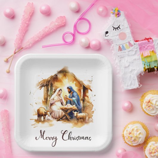 Frohe Weihnachtskrippe Pappteller (Party)