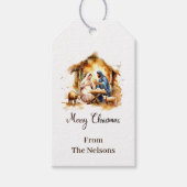 Frohe Weihnachtskrippe personalisiert Geschenkanhänger (Vorderseite)
