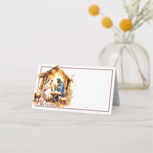 Frohe Weihnachtskrippe Platzkarte (Vorderseite)