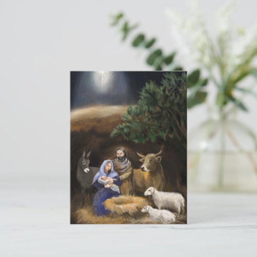 Frohe Weihnachtskrippe Postkarte (Stehend Vorderseite)