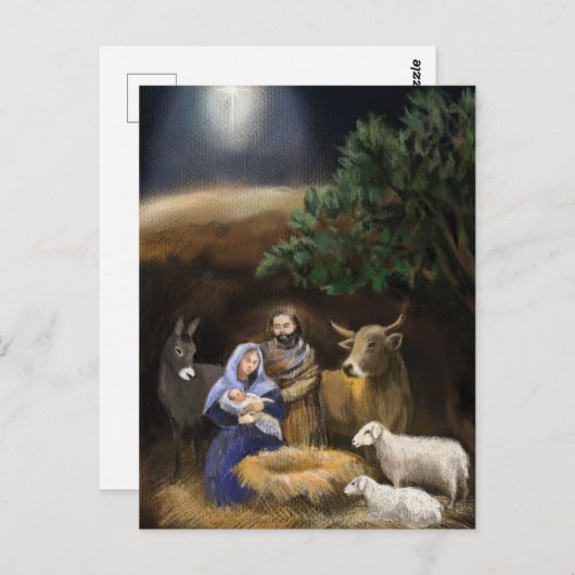 Frohe Weihnachtskrippe Postkarte (Vorne/Hinten)