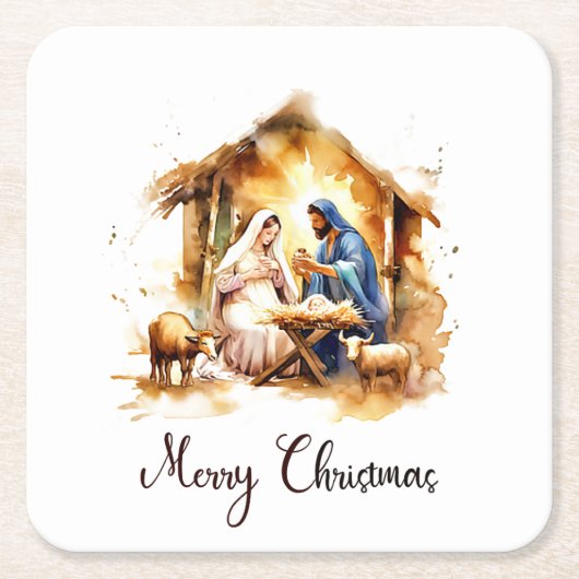 Frohe Weihnachtskrippe Rechteckiger Pappuntersetzer (Vorderseite)