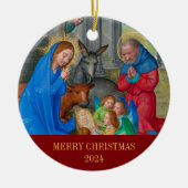 Frohe Weihnachtskrippe Religiöses Christliches Fot Keramik Ornament (Vorne)