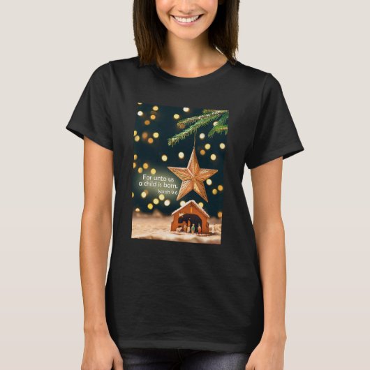 Frohe Weihnachtskrippe unter Star T-Shirt (Vorderseite)