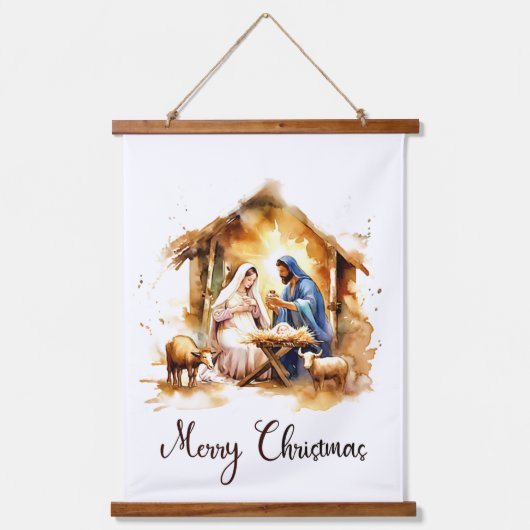 Frohe Weihnachtskrippe Wandteppich Mit Holzrahmen (Vorderseite)