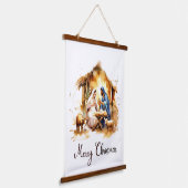 Frohe Weihnachtskrippe Wandteppich Mit Holzrahmen (Gewinkelt)