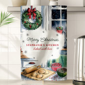 Frohe Weihnachtsküche Backszene Personalisiert Geschirrtuch