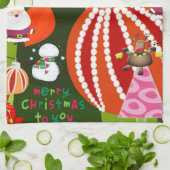 Frohe Weihnachtsküche Handtücher Blue Kariert Red  (Gefaltet)
