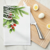 Frohe Weihnachtsküchenhandtuch mit Stechpalme Geschirrtuch (Viertel Falte)