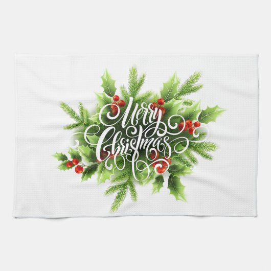 Frohe Weihnachtsküchenhandtuch mit Stechpalme Geschirrtuch (Horizontal)