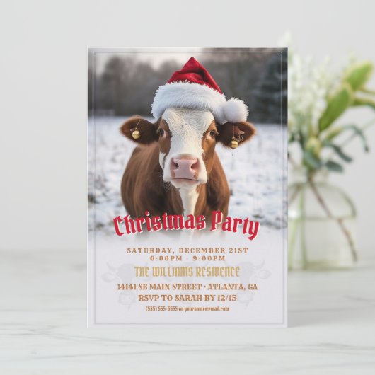 Frohe Weihnachtskuh Einladung (Stehend Vorderseite)