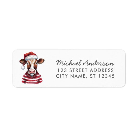 Frohe Weihnachtskuh in Weihnachtsmannmütze Rücksen (Vorne)