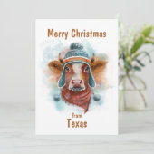 Frohe Weihnachtskuh mit Schlitten Feiertagskarte (Stehend Vorderseite)