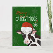 Frohe Weihnachtskuh mit Weihnachtsmannmütze Karte (Vorderseite)