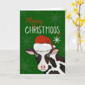 Frohe Weihnachtskuh mit Weihnachtsmannmütze Karte (Gelbe Blume)