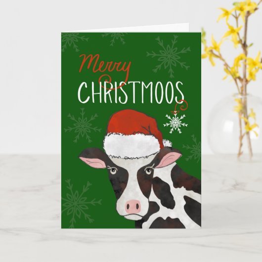 Frohe Weihnachtskuh mit Weihnachtsmannmütze Karte (Gelbe Blume)