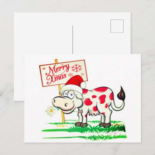 Frohe Weihnachtskuh Postkarte (Vorne/Hinten)