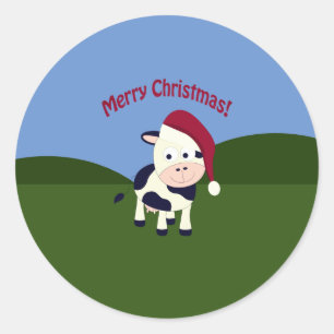 Frohe Weihnachtskuh Runder Aufkleber