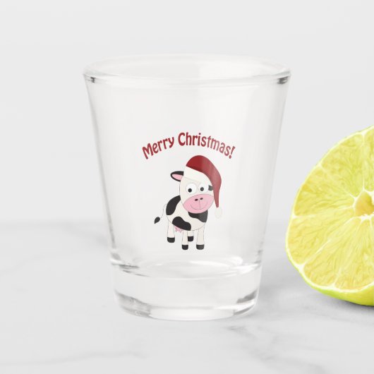 Frohe Weihnachtskuh Schnapsglas (Vorderseite)