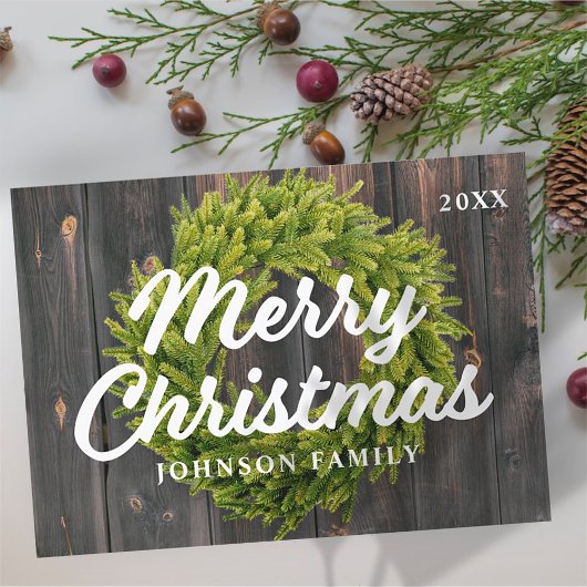 Frohe Weihnachtslandschaft Rustikales Kiefernwald Feiertagskarte