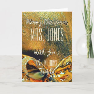 Frohe Weihnachtslehrer Imitate Gold Ribbon Feiertagskarte