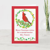 Frohe Weihnachtslehrer Red Kardinal Bird Custom Karte (Vorderseite)