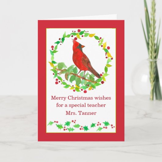 Frohe Weihnachtslehrer Red Kardinal Bird Custom Karte (Vorderseite)