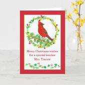 Frohe Weihnachtslehrer Red Kardinal Bird Custom Karte (Gelbe Blume)