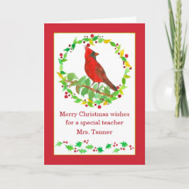 Frohe Weihnachtslehrer Red Kardinal Bird Custom Karte