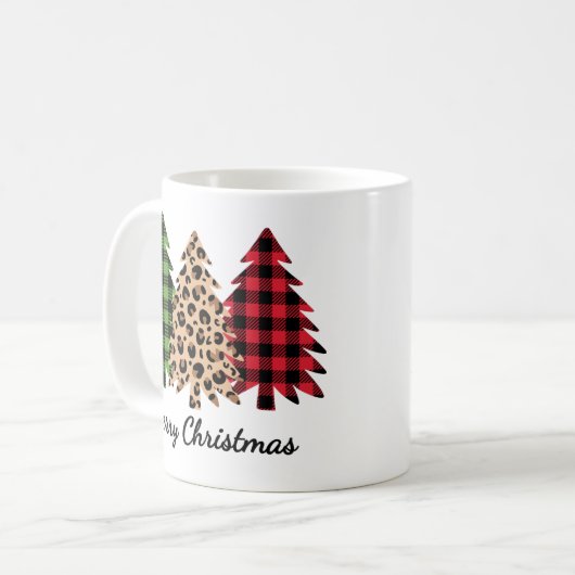 Frohe Weihnachtsleopard und Karierte Bäume Kaffeetasse (Vorderseite Links)