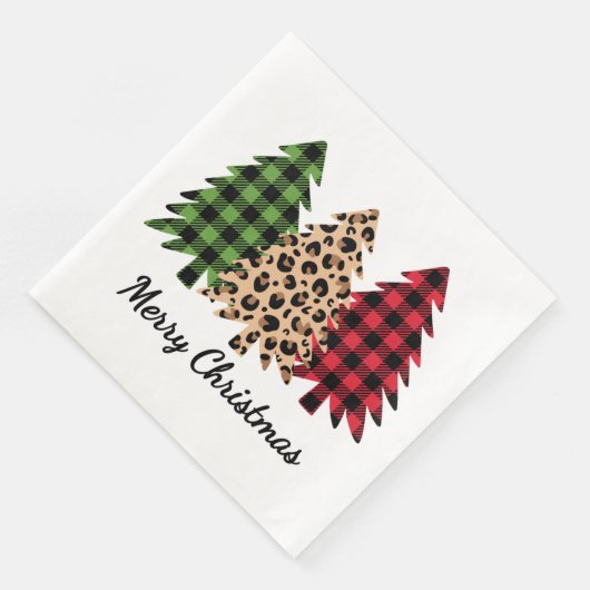 Frohe Weihnachtsleopard und Karierte Bäume Serviette (Ecke)