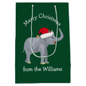 Frohe Weihnachtslephant Niedlich Green Personalisi Mittlere Geschenktüte (Rückseite)