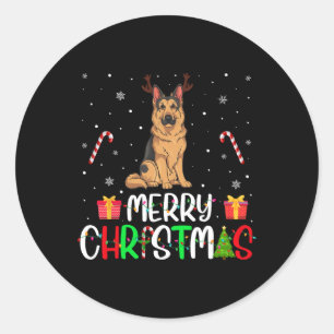 Frohe Weihnachtslicht Deutscher Schäferhund Dog Re Runder Aufkleber
