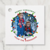 Frohe Weihnachtslicht Foto rot grün aus Geschenkanhänger (Vorderseite)