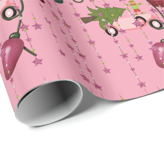 Frohe Weihnachtslicht Pink Car Wrapping Papier Geschenkpapier (Rolleneckpunkt)
