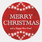 Frohe Weihnachtslicht Red White Runder Aufkleber (Vorderseite)