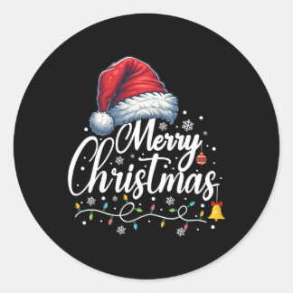 Frohe Weihnachtslicht Weihnachtsmannmütze Funny Xm Runder Aufkleber