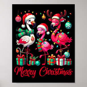 Frohe Weihnachtslichter Flamingo Weihnachtsmann Hu Poster