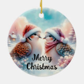 Frohe Weihnachtsliebevögel Keramik Ornament (Hinten)