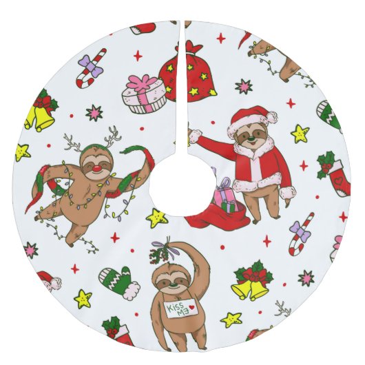 frohe Weihnachtslieder santa claus reinhirsche Polyester Weihnachtsbaumdecke (Vorderseite)