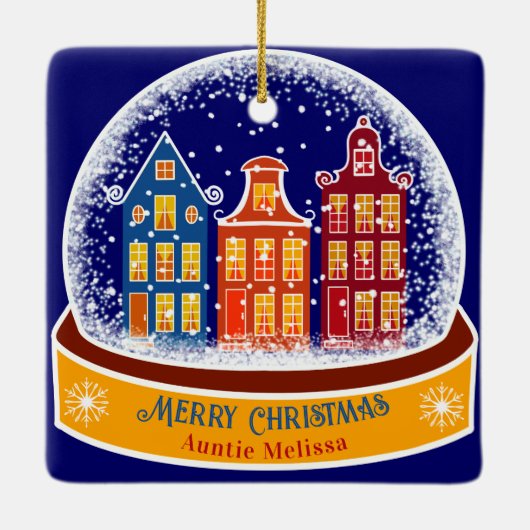 Frohe Weihnachtslieder Snowglobe Village Keramikornament (Rückseite)