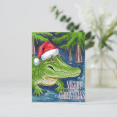 Frohe Weihnachtsliefer mit Weihnachtsmütze Feiertagspostkarte (Stehend Vorderseite)