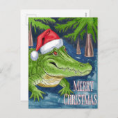 Frohe Weihnachtsliefer mit Weihnachtsmütze Feiertagspostkarte (Vorne/Hinten)