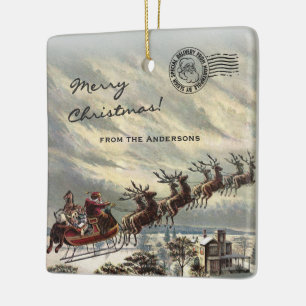Frohe Weihnachtslieferung durch Santa Sleigh Keramikornament