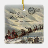 Frohe Weihnachtslieferung durch Santa Sleigh Keramikornament (Vorderseite)