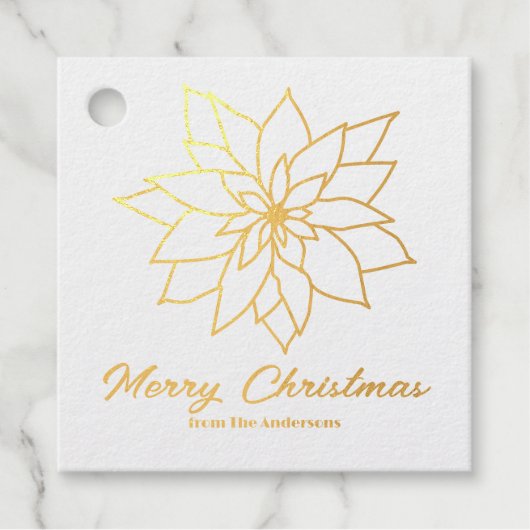 Frohe Weihnachtslinie Art Poinsettia Custom Gold Geschenkanhänger (Vorderseite)
