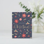 Frohe Weihnachtslustige Floral Feiertagspostkarte (Stehend Vorderseite)