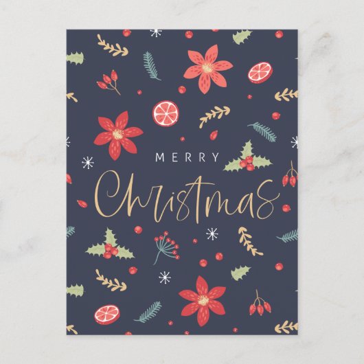 Frohe Weihnachtslustige Floral Feiertagspostkarte (Vorderseite)