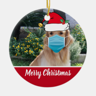 Frohe Weihnachtslustige Hunde in der Gesichtsmaske Keramik Ornament