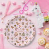 Frohe Weihnachtslustige Niedliche Lebkuchen Pink Pappteller (Party)
